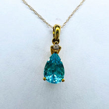 Load image into Gallery viewer, 10k Solid Gold 1.25ct Paraiba Apatite & Diamond Necklace 18" Vintage Luxury 1.5g