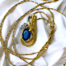 Load image into Gallery viewer, 10k Yellow Gold 1/2ct Natural Blue Sapphire Diamond Necklace 16" Solid 417 Gold