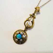 Load image into Gallery viewer, Antique Art Nouveau 10k Yellow Gold Opal Seed Pearl Necklace Lavalier Victorian