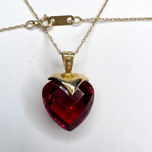 Load image into Gallery viewer, 10k Yellow Gold Ruby Diamond Necklace 18" BIG 13mm Heart Briolette Red Ruby 3.3g