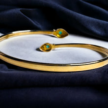 Load image into Gallery viewer, 10k Yellow Gold Natural Emerald & Diamond Bracelet 7" Bypass Flex Bangle 3.6g