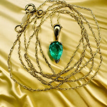 Load image into Gallery viewer, 14k Gold Natural Colombian Emerald Necklace 19" Pear Cut 1/2 CT Solitaire 1.1g