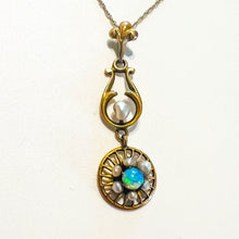 Load image into Gallery viewer, Antique Art Nouveau 10k Yellow Gold Opal Seed Pearl Necklace Lavalier Victorian