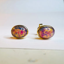 Load image into Gallery viewer, 14k Yellow Gold Opal Earrings 3 Carat T.W. Dragons Breath Stud Earrings 1.6g