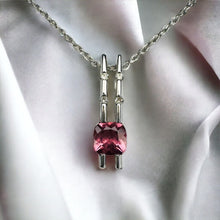 Load image into Gallery viewer, 14k White Gold Natural Pink Tourmaline Diamond Necklace 18" Cushion Cut Bar Set