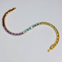 Load image into Gallery viewer, 14k Yellow Gold Multi Gemstone Rainbow Colors Eternity Tennis Bracelet 7.5" 7.6g