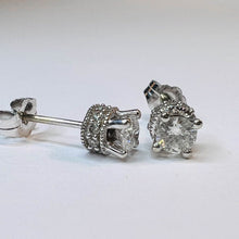 Load image into Gallery viewer, 14K White Gold Natural Diamond Earrings 1/2CT Hidden Halo Crown Round Cut Studs