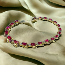 Load image into Gallery viewer, 10k Yellow Gold Ruby Diamond Tennis Bracelet 7.5" Fancy Oval Cut Rubies 7.5g