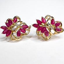 Load image into Gallery viewer, 14k Yellow Gold 3 cttw Natural Ruby & Diamond Earrings Marquise Cluster Floral