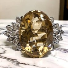 Load image into Gallery viewer, Large 10K Yellow Gold Citrine Ring Size 5 Citrine & Diamond Floral Ring 5 CTTW
