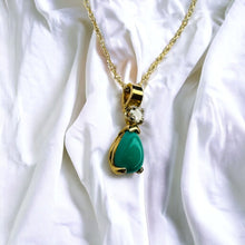 Load image into Gallery viewer, 14k Gold Natural Turquoise & Diamond Necklace 18" Pear Cut Cabochon Solitaire 1g