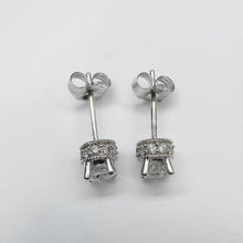 Load image into Gallery viewer, 14K White Gold Natural Diamond Earrings 1/2CT Hidden Halo Crown Round Cut Studs