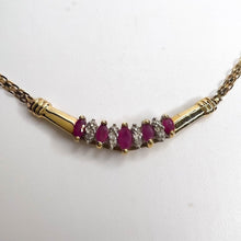 Load image into Gallery viewer, 10k Yellow Gold Ruby & Diamond Necklace 18" 33mm Chevron Pendant Christmas Gift