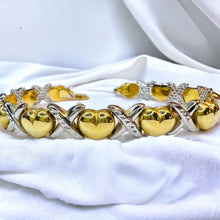 Load image into Gallery viewer, 10k Yellow Gold 8.5mm XO Love Tennis Bracelet 7.15" Two Tone White Gold 7g