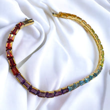 Load image into Gallery viewer, 14k Yellow Gold Multi Gemstone Rainbow Colors Eternity Tennis Bracelet 7.5" 7.6g