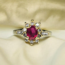 Load image into Gallery viewer, 14k Gold Natural Ruby Ring Sz 8 Oval Cut Ruby & Halo Diamond Ring 2/3CTTW 2g