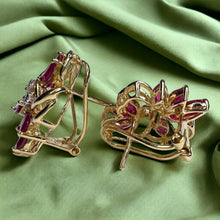 Load image into Gallery viewer, 14k Yellow Gold 3 cttw Natural Ruby & Diamond Earrings Marquise Cluster Floral