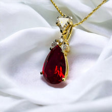 Load image into Gallery viewer, 14k Gold Ruby Necklace 18" LARGE 12mm Pear Cut Red Ruby 3.5CT Enhancer 3.6g