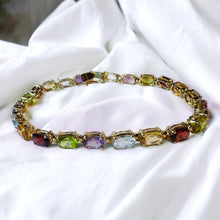 Load image into Gallery viewer, 14k Yellow Gold Multi Gemstone Rainbow Colors Eternity Tennis Bracelet 7" 8.1g