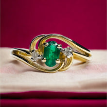 Load image into Gallery viewer, 0.35ctw Oval Natural Emerald & Diamond Ring 14k Yellow Gold Size 9.25 3.33g