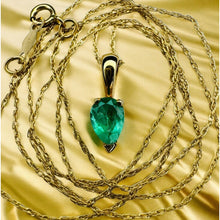 Load image into Gallery viewer, 14k Gold Natural Colombian Emerald Necklace 19" Pear Cut 1/2 CT Solitaire 1.1g