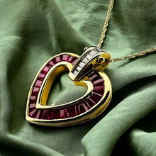 Load image into Gallery viewer, 14k Gold Ruby Necklace 18" Ruby Diamond Heart Necklace Channel Set Baguette 4.5g