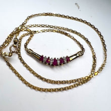 Load image into Gallery viewer, 10k Yellow Gold Ruby & Diamond Necklace 18" 33mm Chevron Pendant Christmas Gift