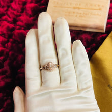 Load image into Gallery viewer, 10k Rose Gold Morganite & Halo Diamond Ring Sz 8.25 Baguette Engagement Ring 2g