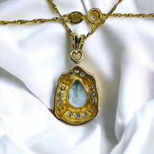 Load image into Gallery viewer, 14k Gold Natural Aquamarine Diamond Necklace 20" Vintage 2CT Pear Cut 3.4g