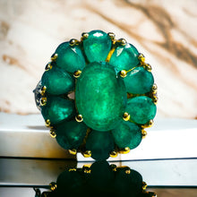 Load image into Gallery viewer, 10k Yellow Gold 2.4CT Natural Emerald Ring Size 5 Antique Emerald Ring Diamonds