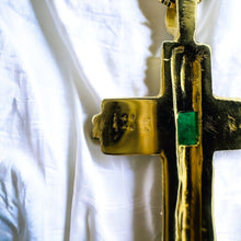 Load image into Gallery viewer, 14k Yellow Gold Emerald Cross Necklace 27" Vintage BRAM Natural Emerald Retro 6g