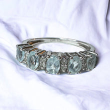 Load image into Gallery viewer, 10k White Gold Aquamarine & Diamond Ring Size 7 Five Stone Engagement Ring 2.4g