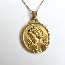 Load image into Gallery viewer, 10k Yellow Gold Cherub Necklace 18" Guardian Angel Coin Medallion Necklace 1.3