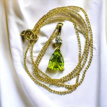 Load image into Gallery viewer, 14k Gold 1 CT T.W. Natural Peridot & Diamond Necklace 15" August Birthstone 1.5g
