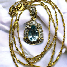 Load image into Gallery viewer, 14k Gold Natural Aquamarine Diamond Necklace 20" Vintage 2CT Pear Cut 3.4g
