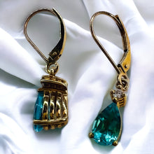 Load image into Gallery viewer, 10k Yellow Gold 2ctw Natural Paraiba Apatite & Diamond Drop Dangle Earrings 2.5g