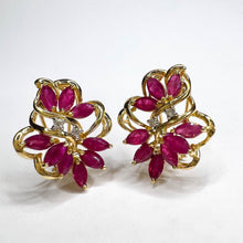 Load image into Gallery viewer, 14k Yellow Gold 3 cttw Natural Ruby & Diamond Earrings Marquise Cluster Floral
