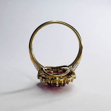 Load image into Gallery viewer, 10k Yellow Gold 2cttw Ruby Cluster Ring Size 7 Flower Ring 8mm Ruby 3.5g July Birthstone White Sapphire Ring Anniversary Gift for Wife