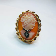 Load image into Gallery viewer, 14k Yellow Gold Antique Carved Shell Cameo Diamond Size 6 Ring Vintage 3.7g