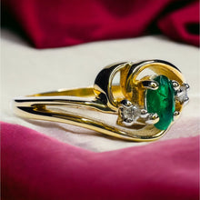 Load image into Gallery viewer, 0.35ctw Oval Natural Emerald & Diamond Ring 14k Yellow Gold Size 9.25 3.33g