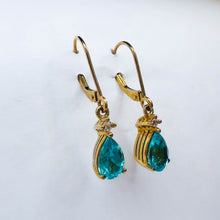 Load image into Gallery viewer, 10k Yellow Gold 2ctw Natural Paraiba Apatite & Diamond Drop Dangle Earrings 2.5g