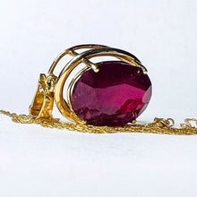 Load image into Gallery viewer, 10k Yellow Gold 13cttw Natural Ruby Necklace 19" Oval Cut Ruby Pendant 6.3g July Birthstone Large Earth Mined Ruby Anniversary Gift for Wife