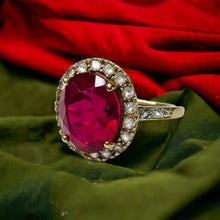 Load image into Gallery viewer, 10k Gold 4.25cttw Ruby Halo Ring Size 5.25 Oval Cut Ruby Diamond Ring For Wife