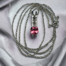 Load image into Gallery viewer, 14k White Gold Natural Pink Tourmaline Diamond Necklace 18" Cushion Cut Bar Set