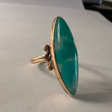 Load image into Gallery viewer, REAL 10k Yellow Gold ANTIQUE Green Agate Ring Sz 6 Victorian Era Long Navette Chrysoprase