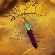 Load image into Gallery viewer, 14k Yellow Gold Chrysophrase Sugilite Pendulum Necklace 22" Healing 7.9g