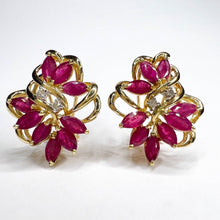 Load image into Gallery viewer, 14k Yellow Gold 3 cttw Natural Ruby & Diamond Earrings Marquise Cluster Floral