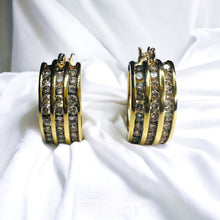 Load image into Gallery viewer, REAL 10k Yellow Gold 1.2CTTW 16mm Channel Set NATURAL DIAMOND Hoop Earrings 5.9g