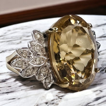 Load image into Gallery viewer, Large 10K Yellow Gold Citrine Ring Size 5 Citrine & Diamond Floral Ring 5 CTTW