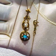 Load image into Gallery viewer, Antique Art Nouveau 10k Yellow Gold Opal Seed Pearl Necklace Lavalier Victorian